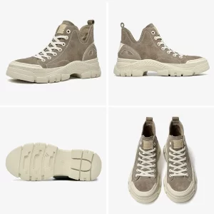 Women's Suede Leather High-Top Sneakers - Handmade Style