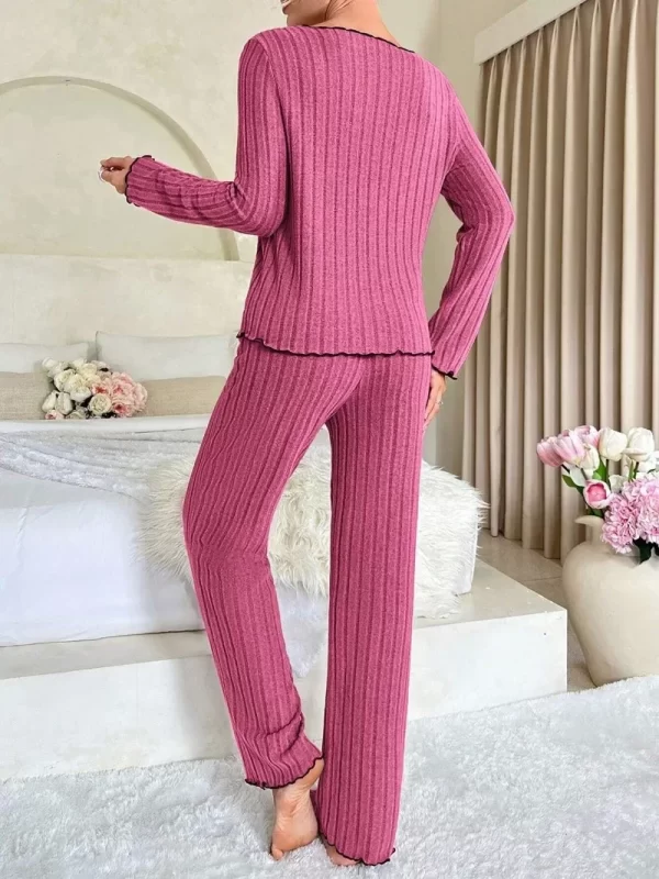 Women's Ribbed Pajama Set - Cozy & Stylish Sleepwear - Image 3