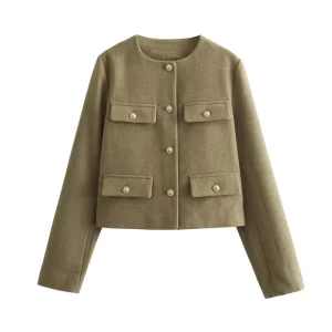 TRAF Women's Cropped Jacket – Elegant Outerwear