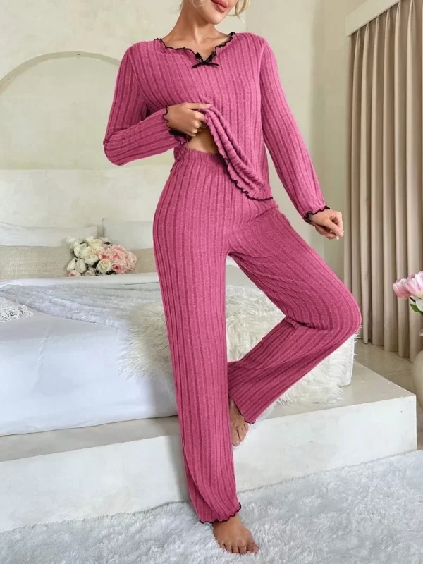 Women's Ribbed Pajama Set - Cozy & Stylish Sleepwear - Image 4