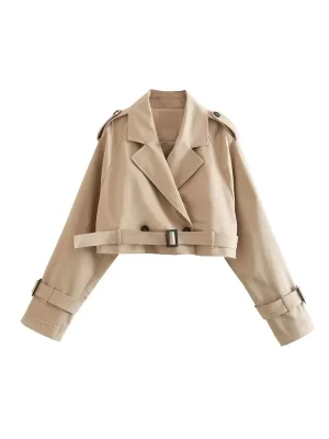 TRAF 2024 Belt Cropped Trench Jacket
