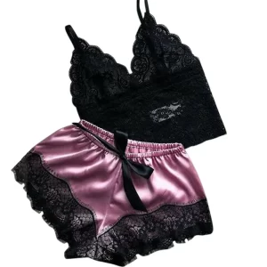 Women's Lace V-Neck Babydoll Pajama Set – Sexy & Comfortable
